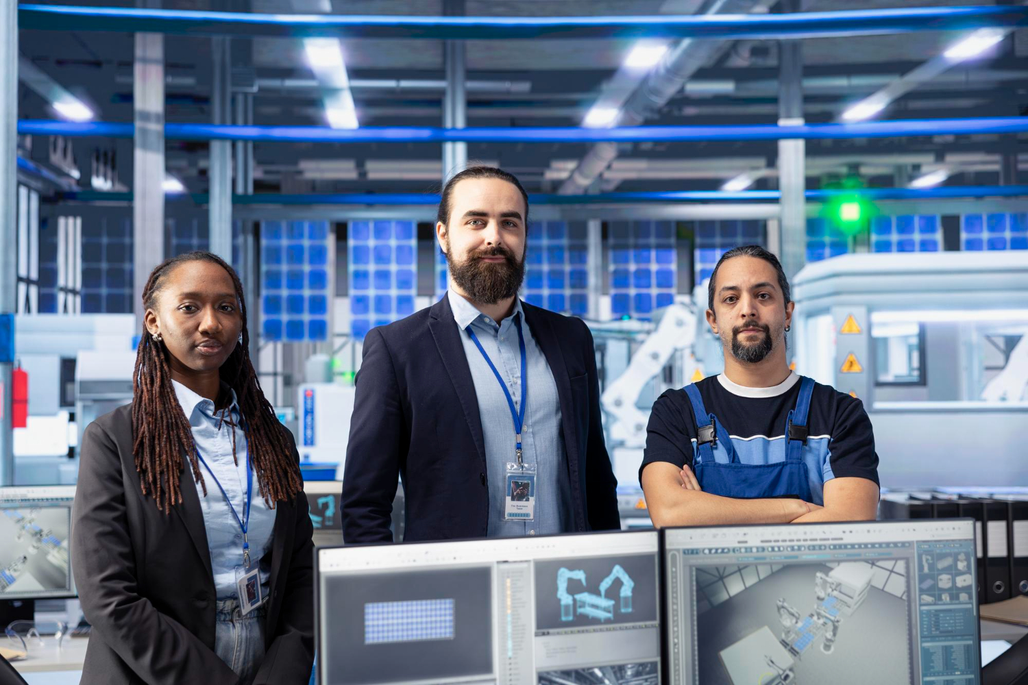 Leadership team on the floor of an advanced electronics facility
