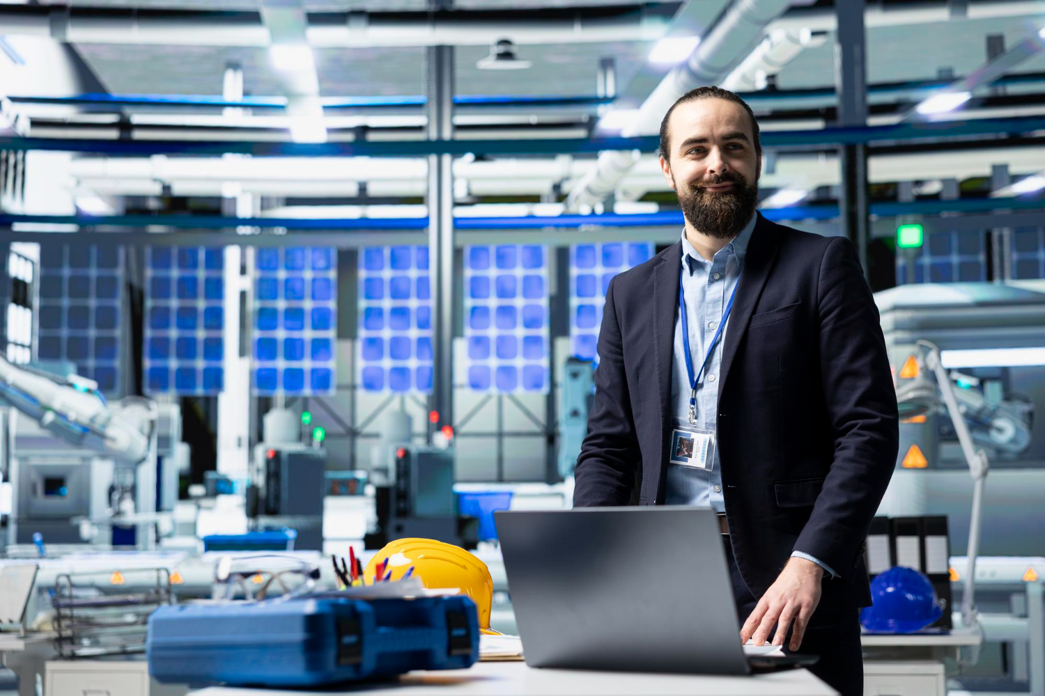 Executive on the floor of a modern semiconductor facility